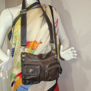 Vintage Roots Tribal Leather Brown Crossbody Bag 10"x 9"